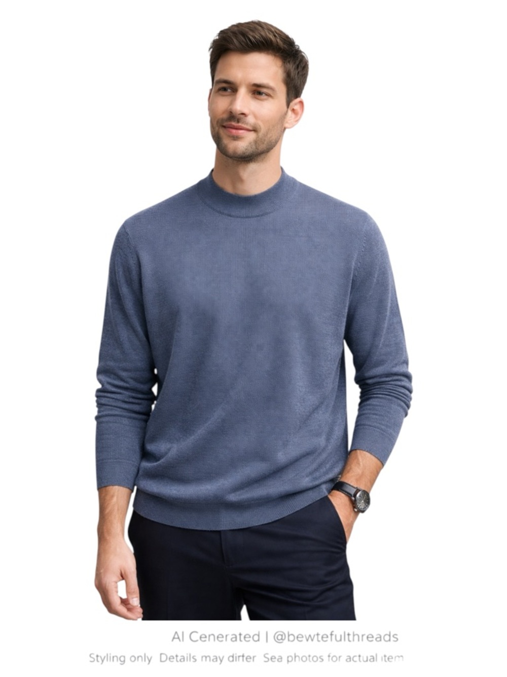 Patrick Assaraf XL Grey blue Extra Fine Merino Wool Knit Crewneck Minimalist